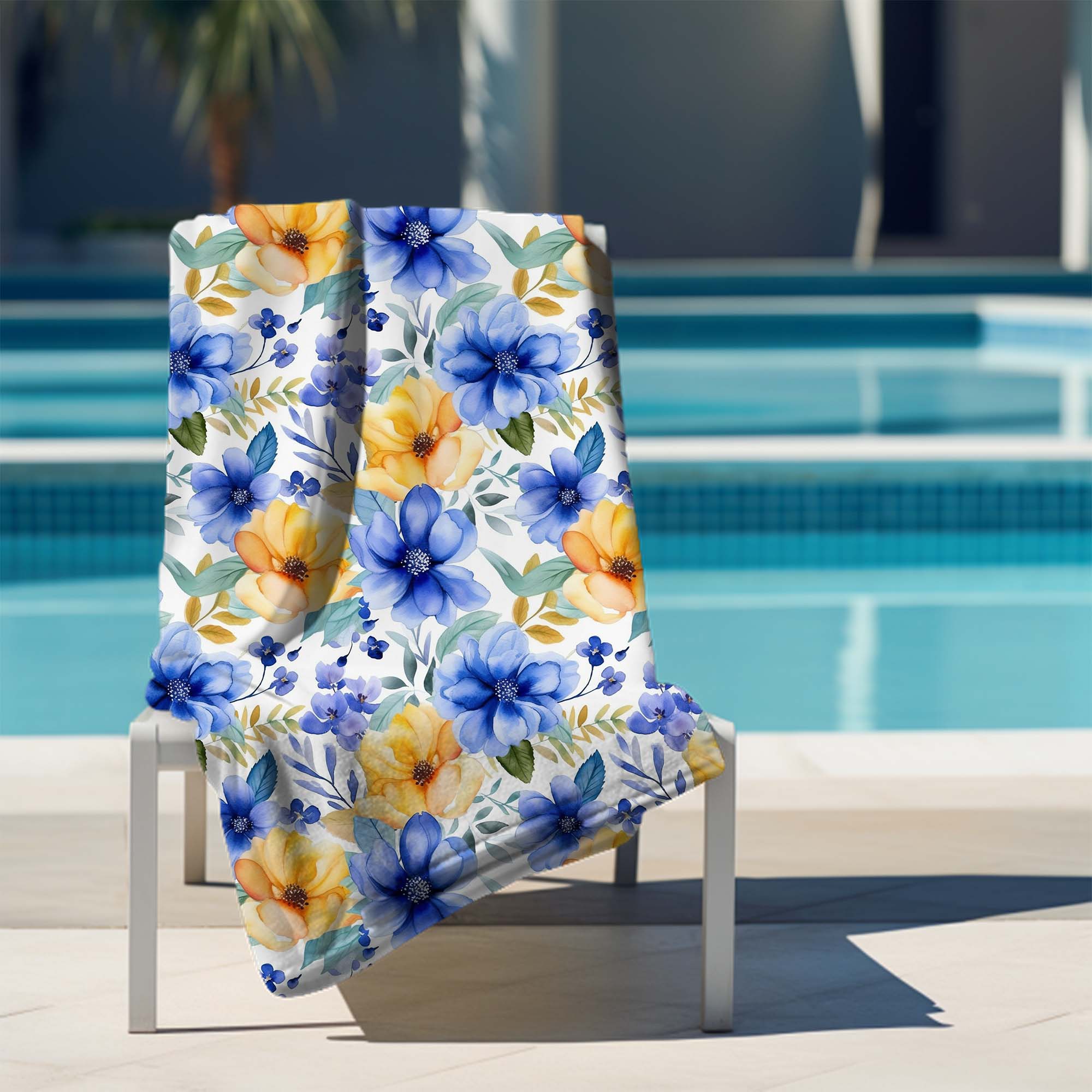 Handtuch Gelb-blaue Blumen