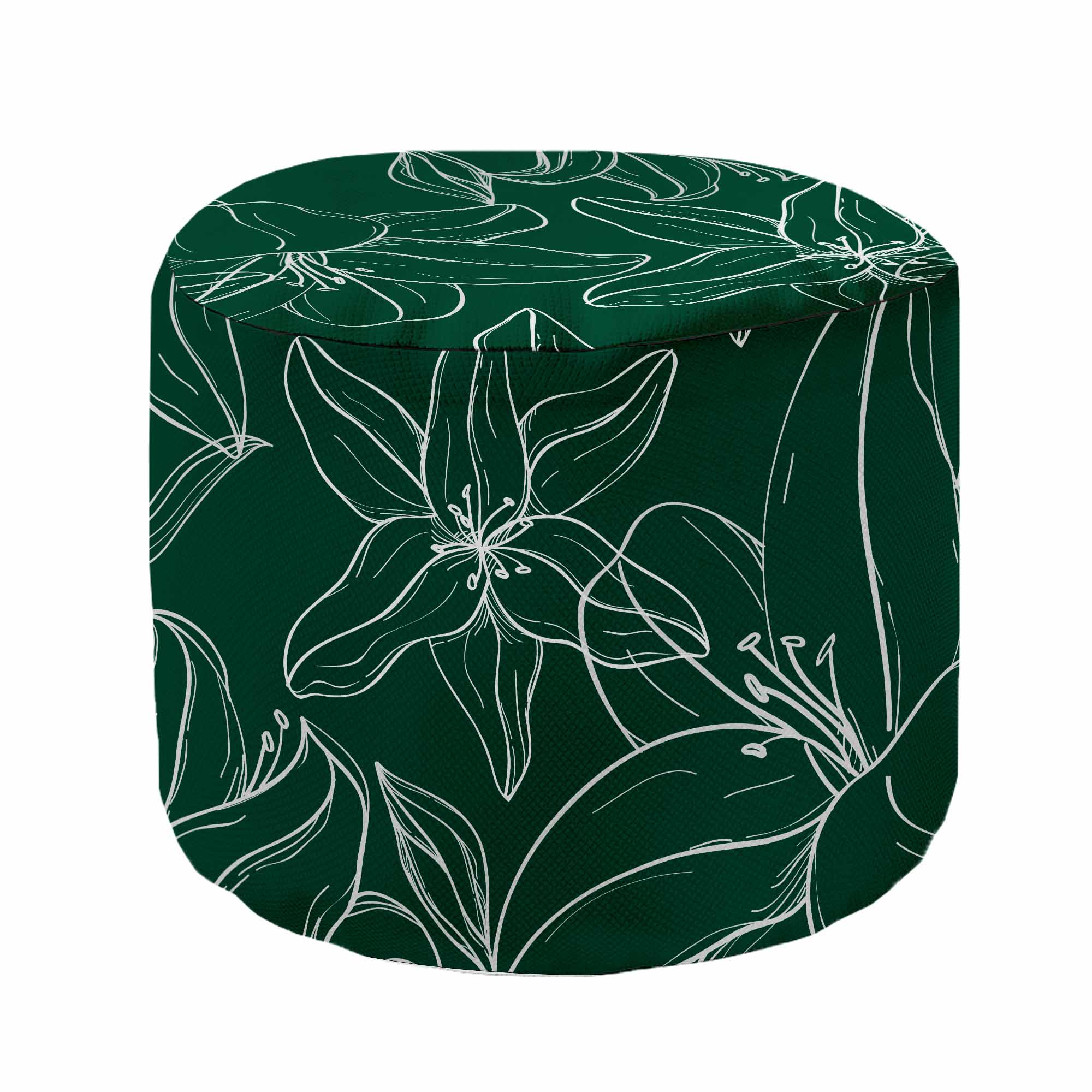 Round Pouf Footstool Green Flowers