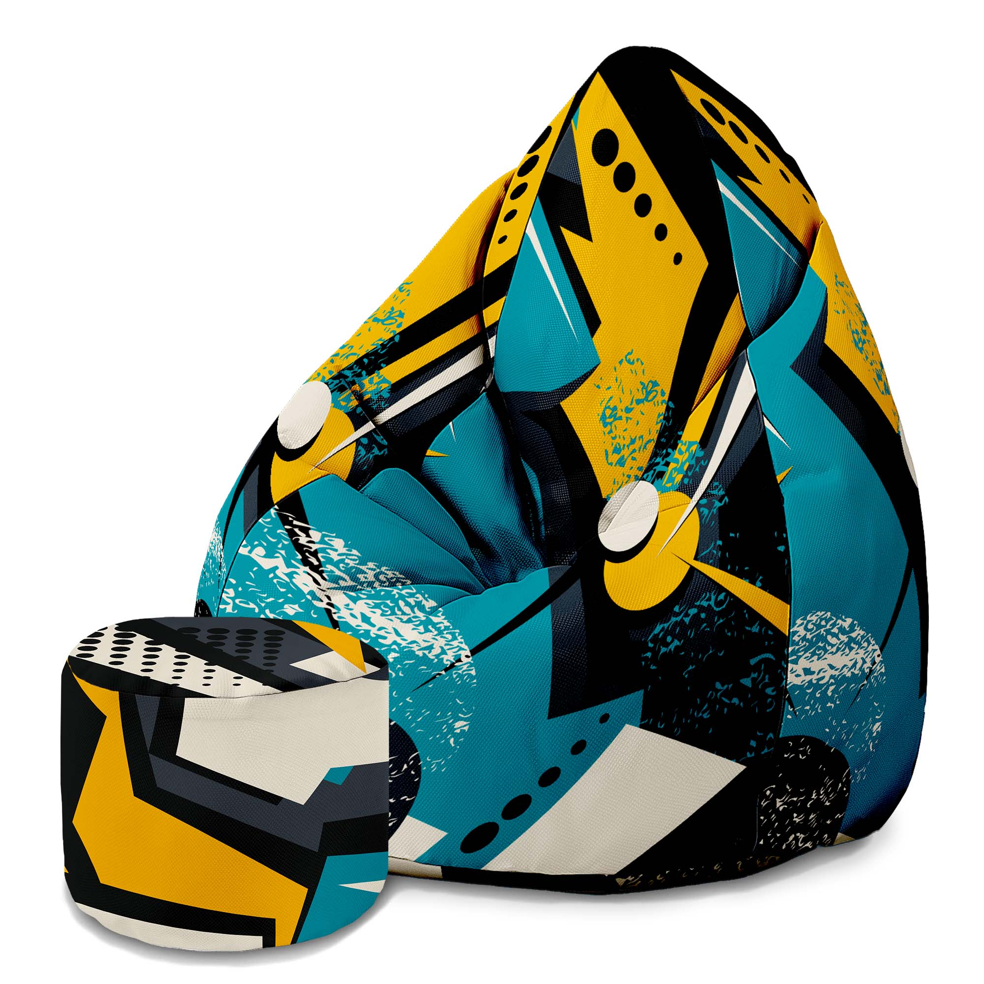 Puf Pearshape s podnožkou Abstract Yellow-Velvet