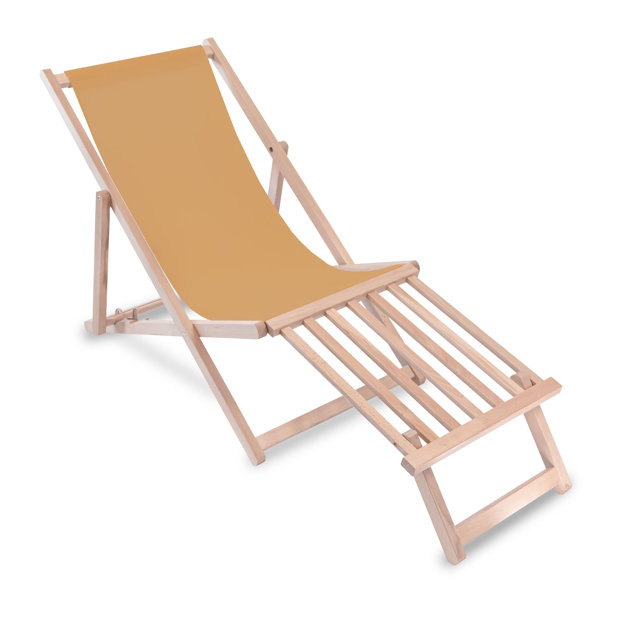 Holzliegestuhl mit Holzfußhocker Beige