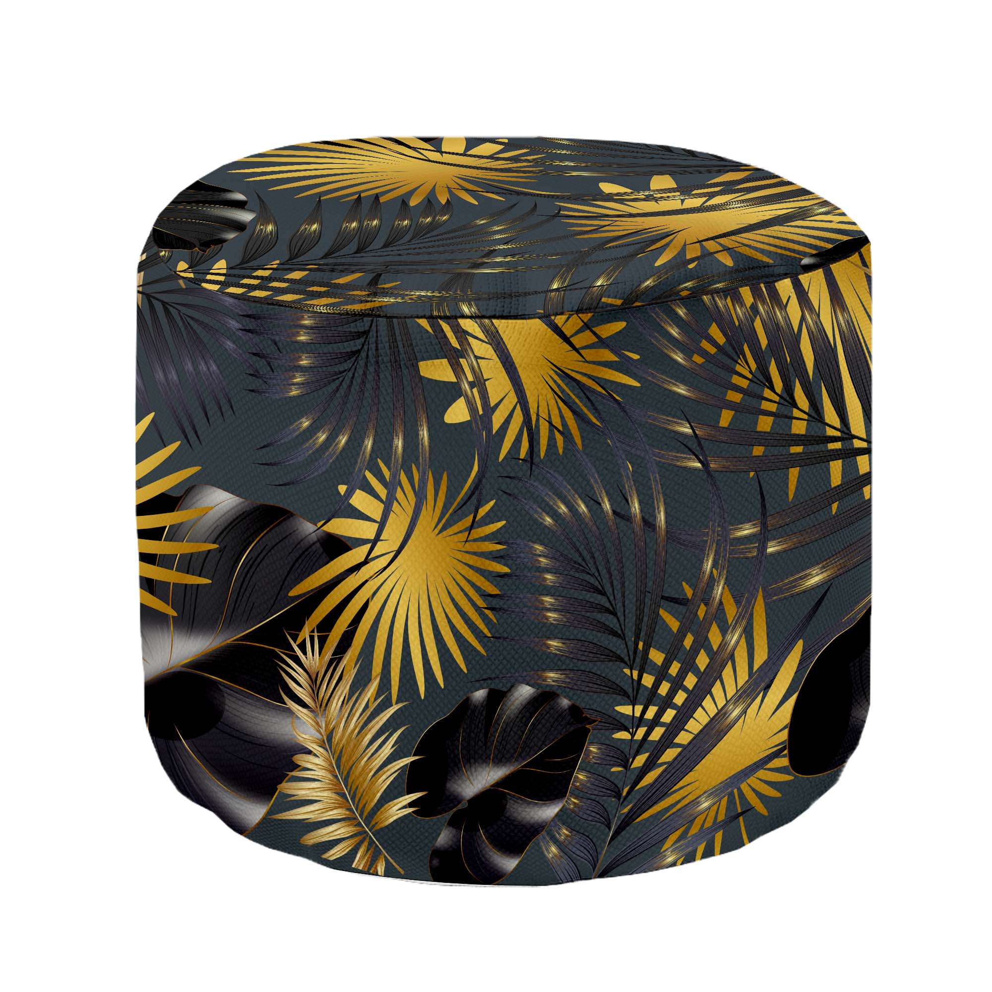 Round Pouf Footstool Leaves Gold