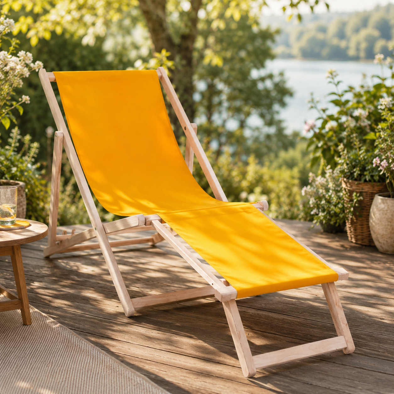 Holzliegestuhl mit Fußstütze Lime