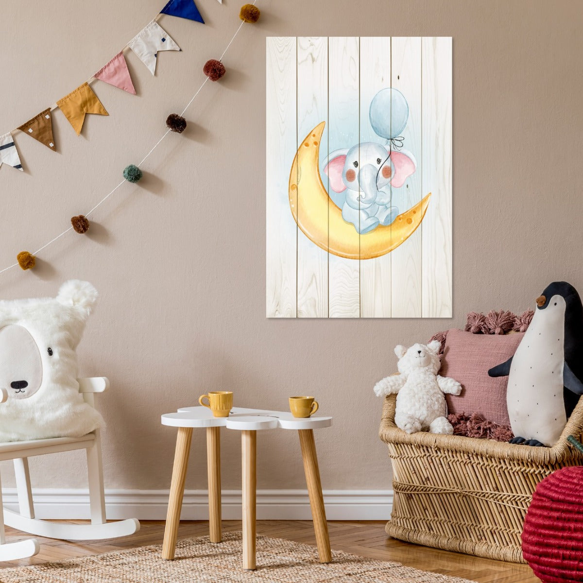 Bild Wood Kleiner Elefant mit Ballon