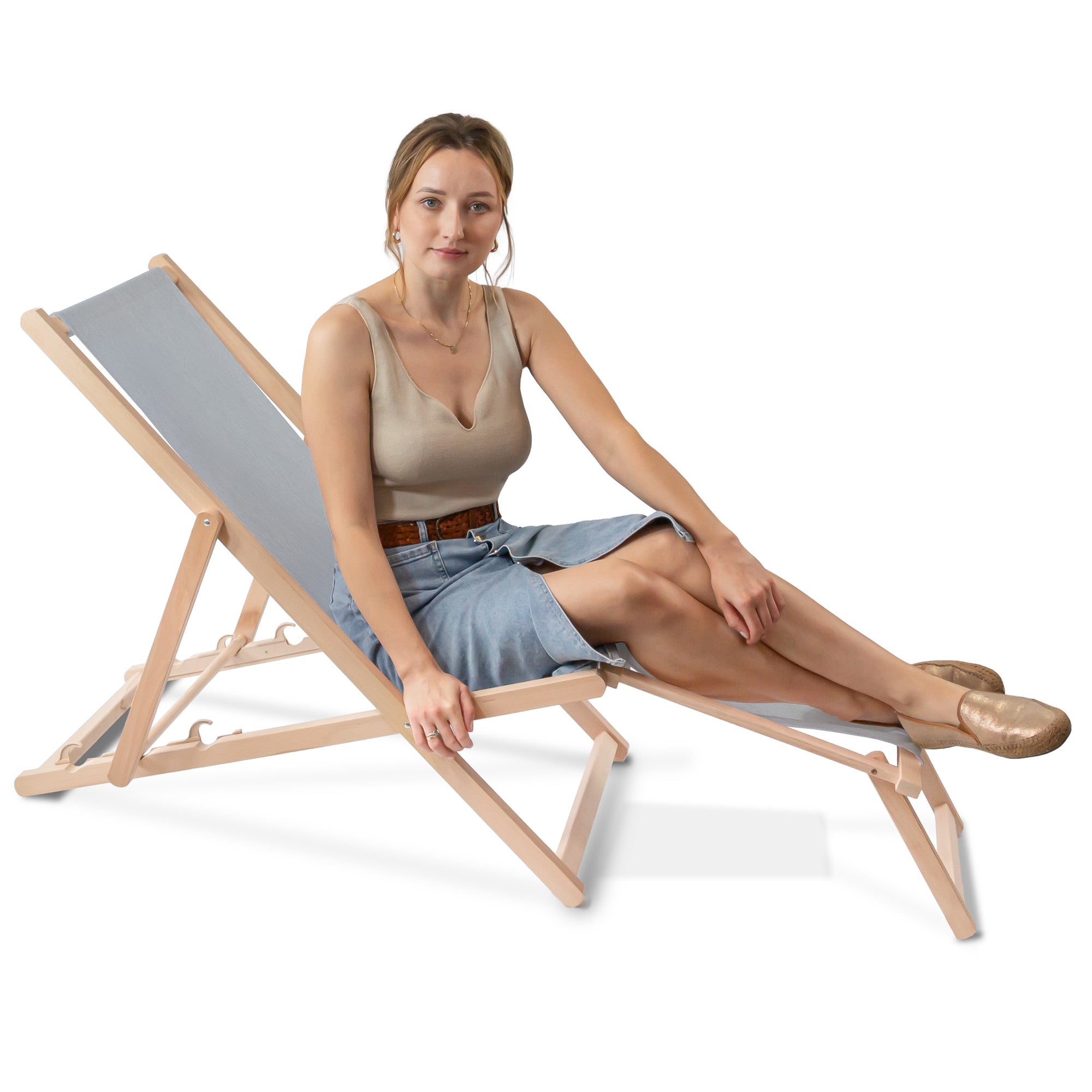 Holzliegestuhl mit Fußstütze Jeans-Imitat Moonlight Veil