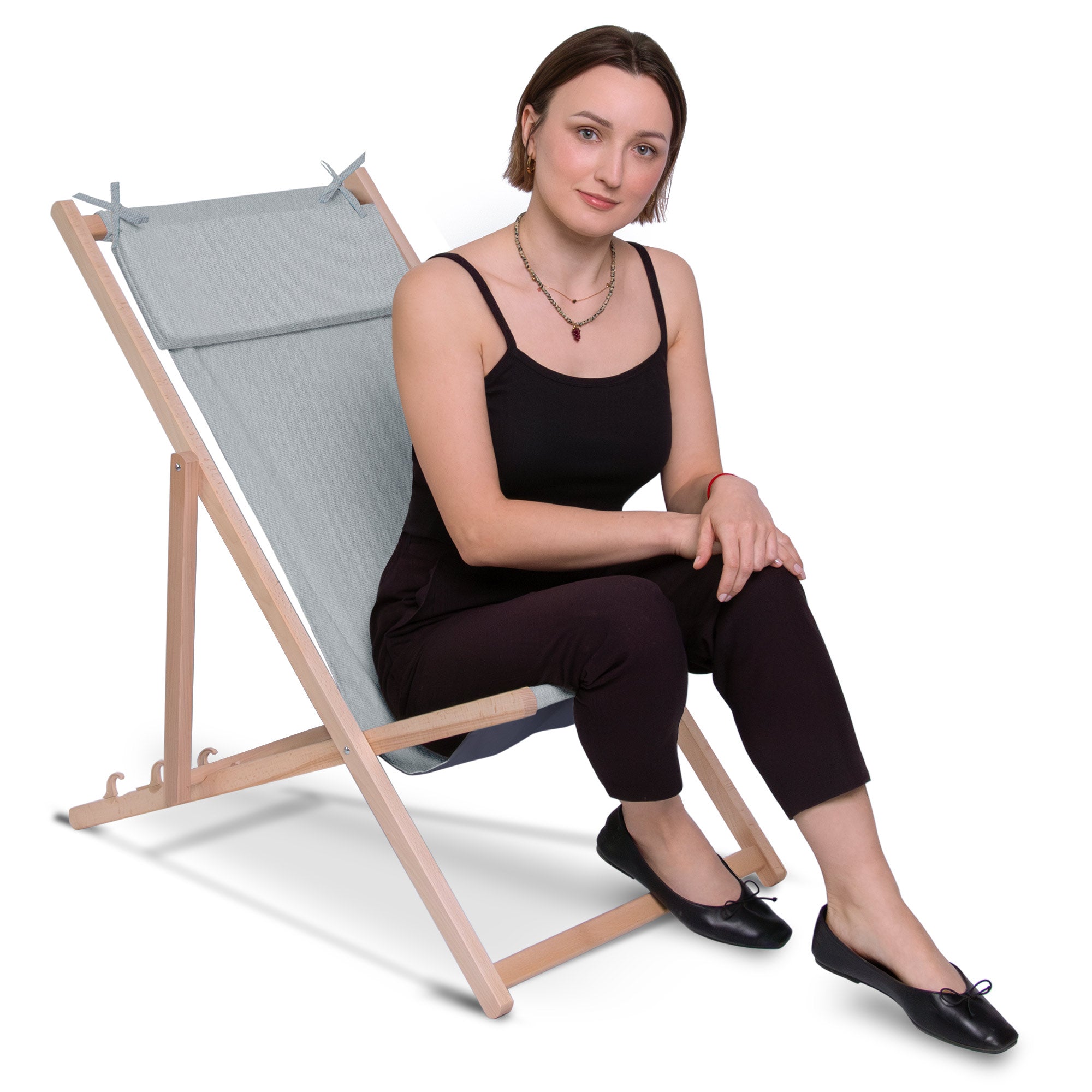 Holzliegestuhl mit Kissen Jeans-Imitat Moonlight Veil-M