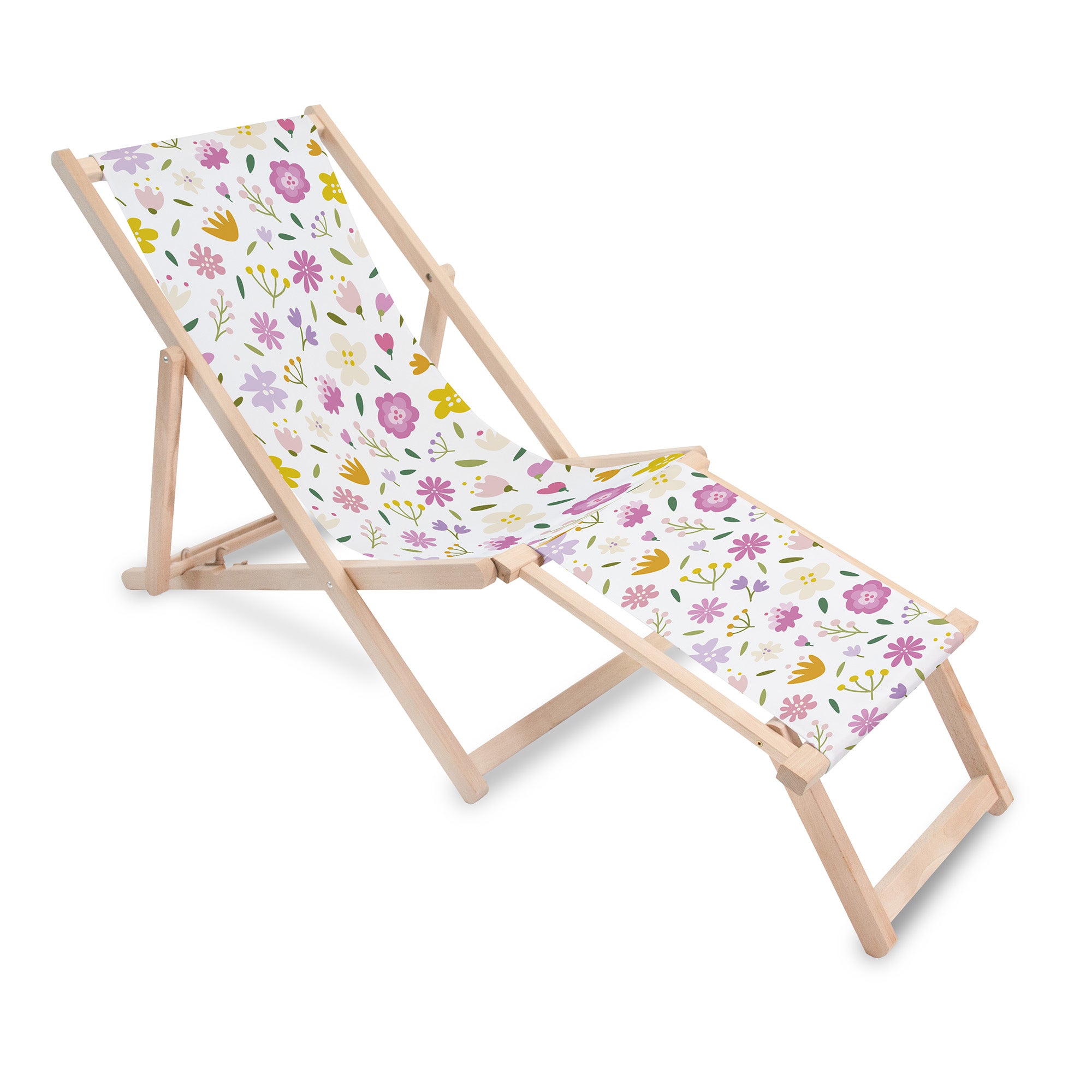 Holzliegestuhl mit Fußstütze Bunte Blumen