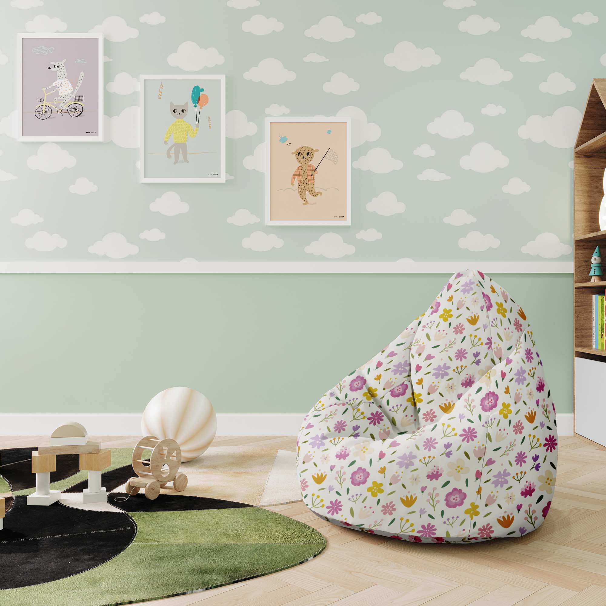 Puf Pearshape Multicolored Flowers