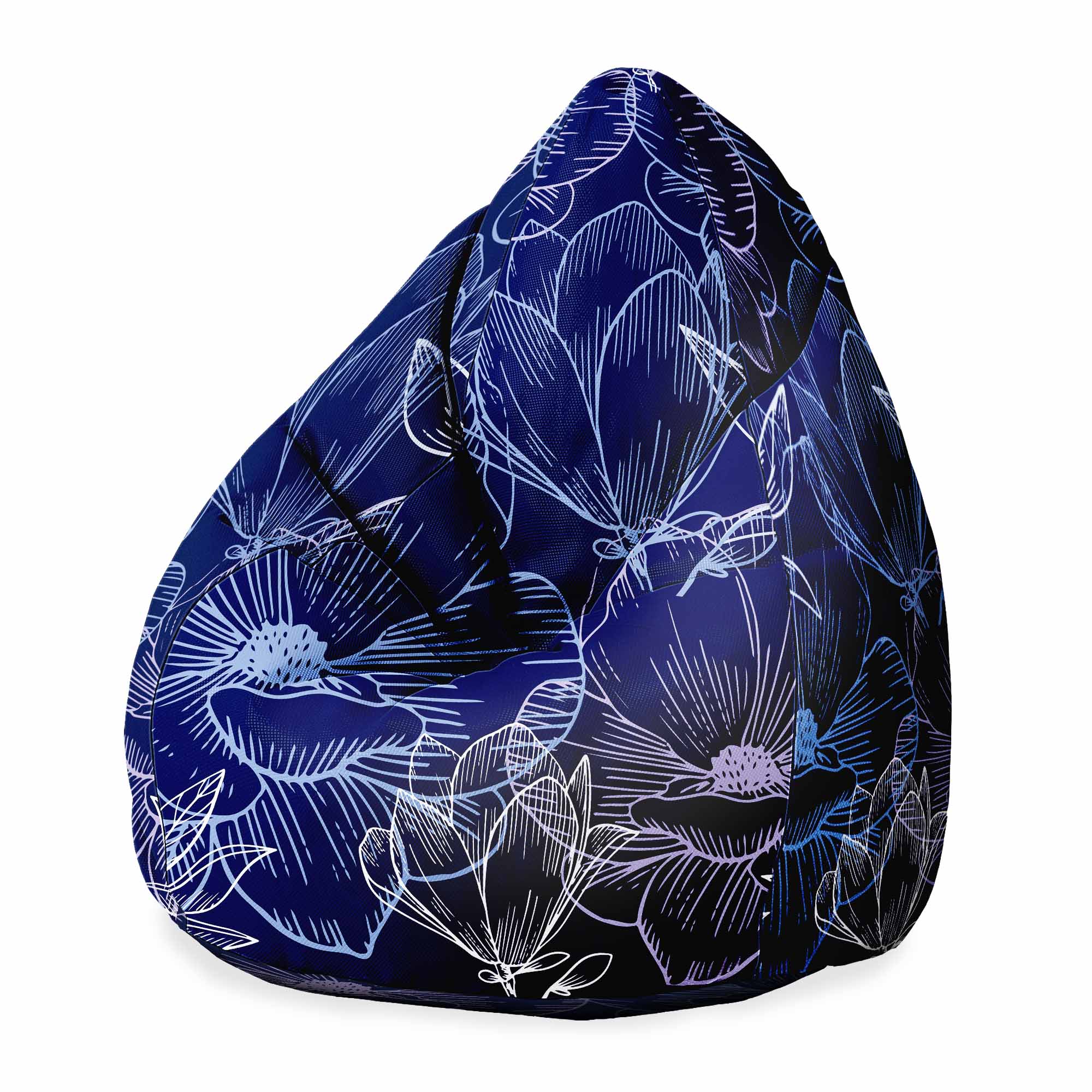 Puf Pearshape Navy Flowers-Velvet