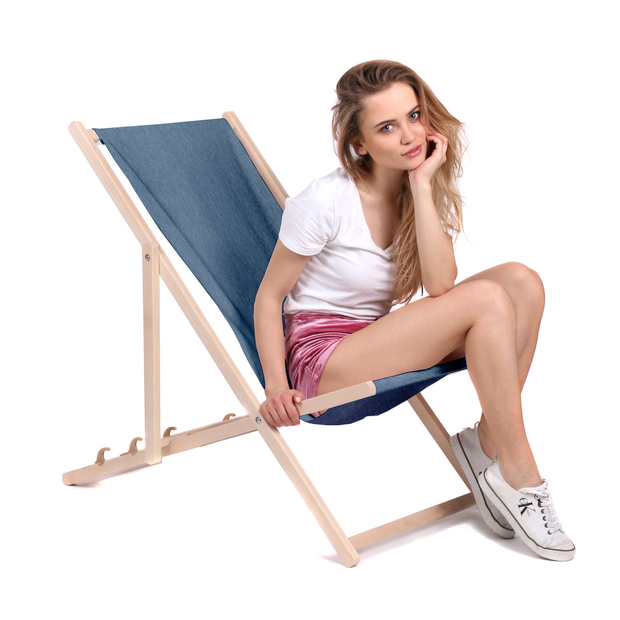 Liegestuhl aus Holz Imitation Jeans Nordic Blue