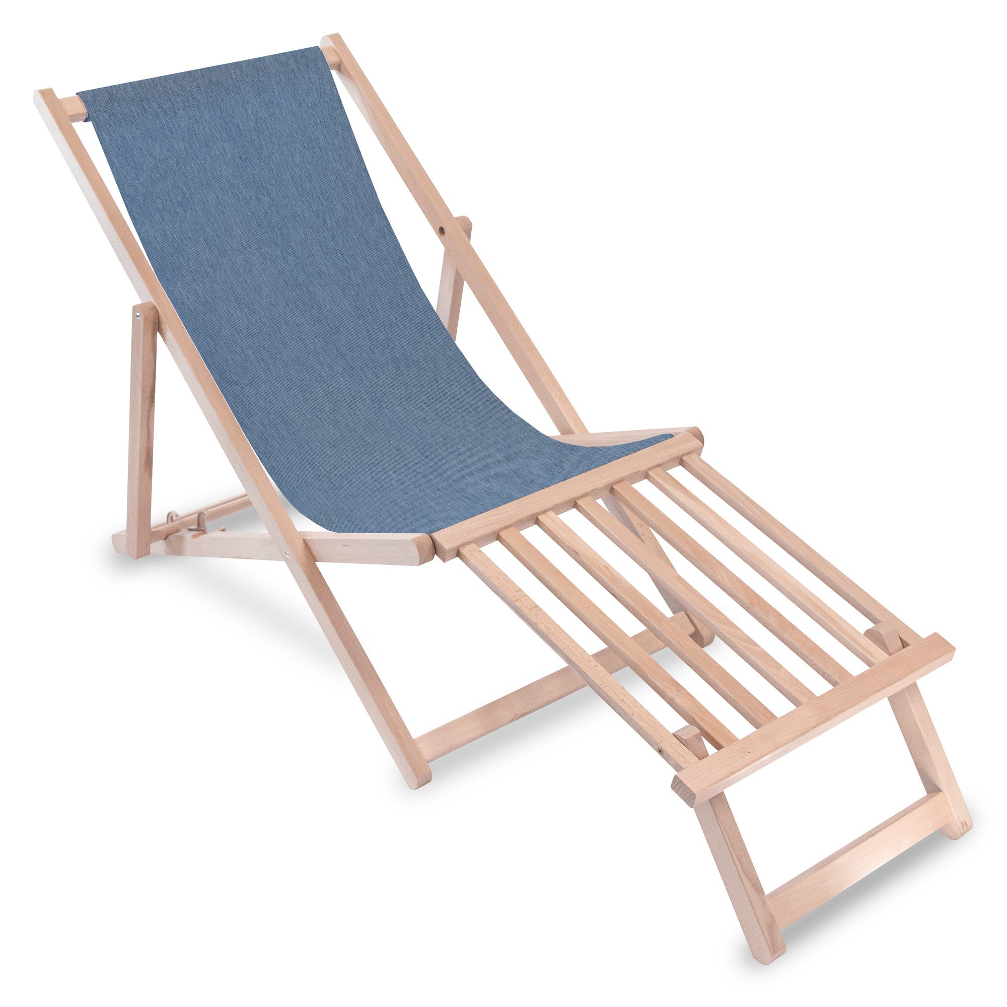 Holzliegestuhl mit hölzerner Fußstütze Jeans-Imitat Nordic Blue