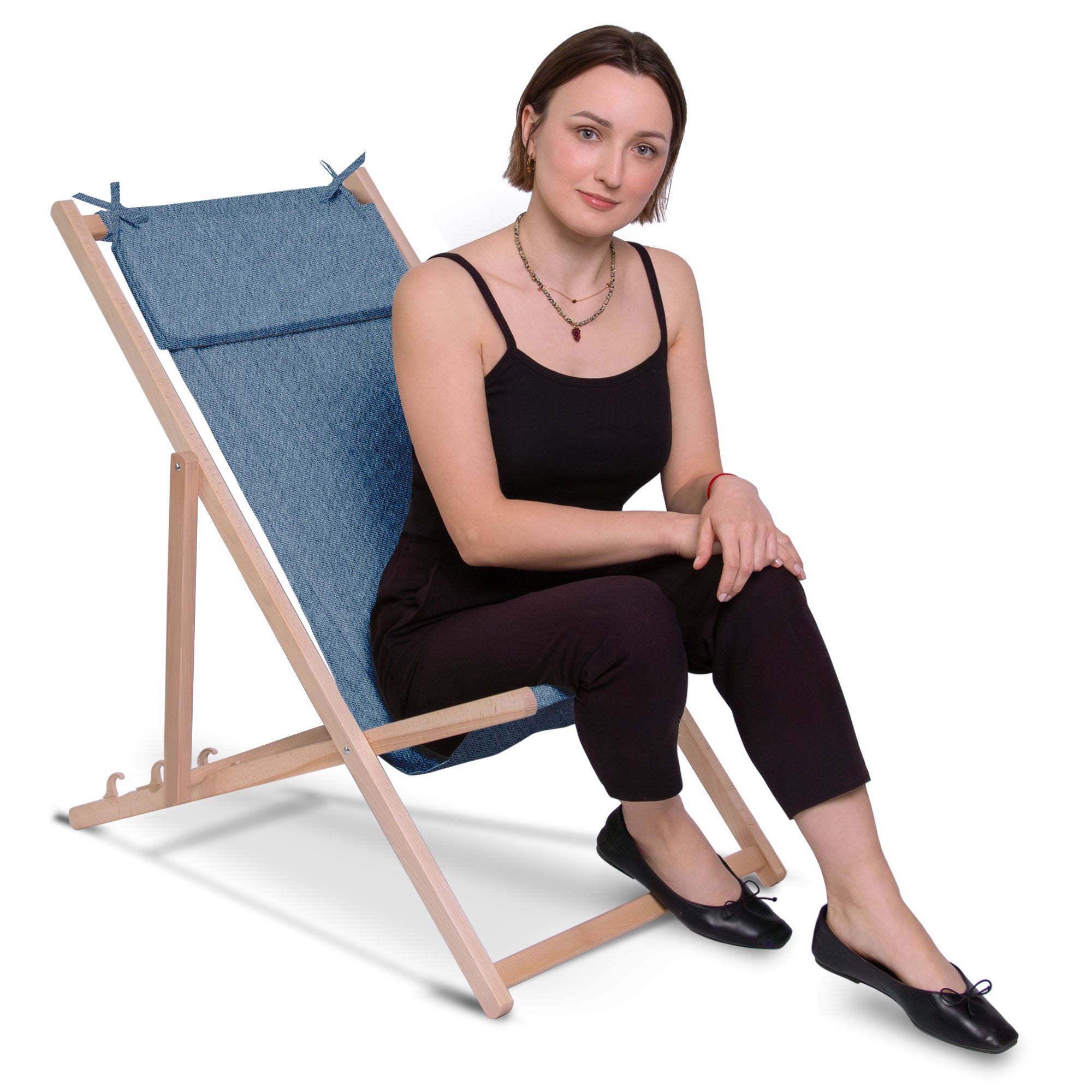 Holzliegestuhl mit Kissen Jeans-Imitat Nordic Blue