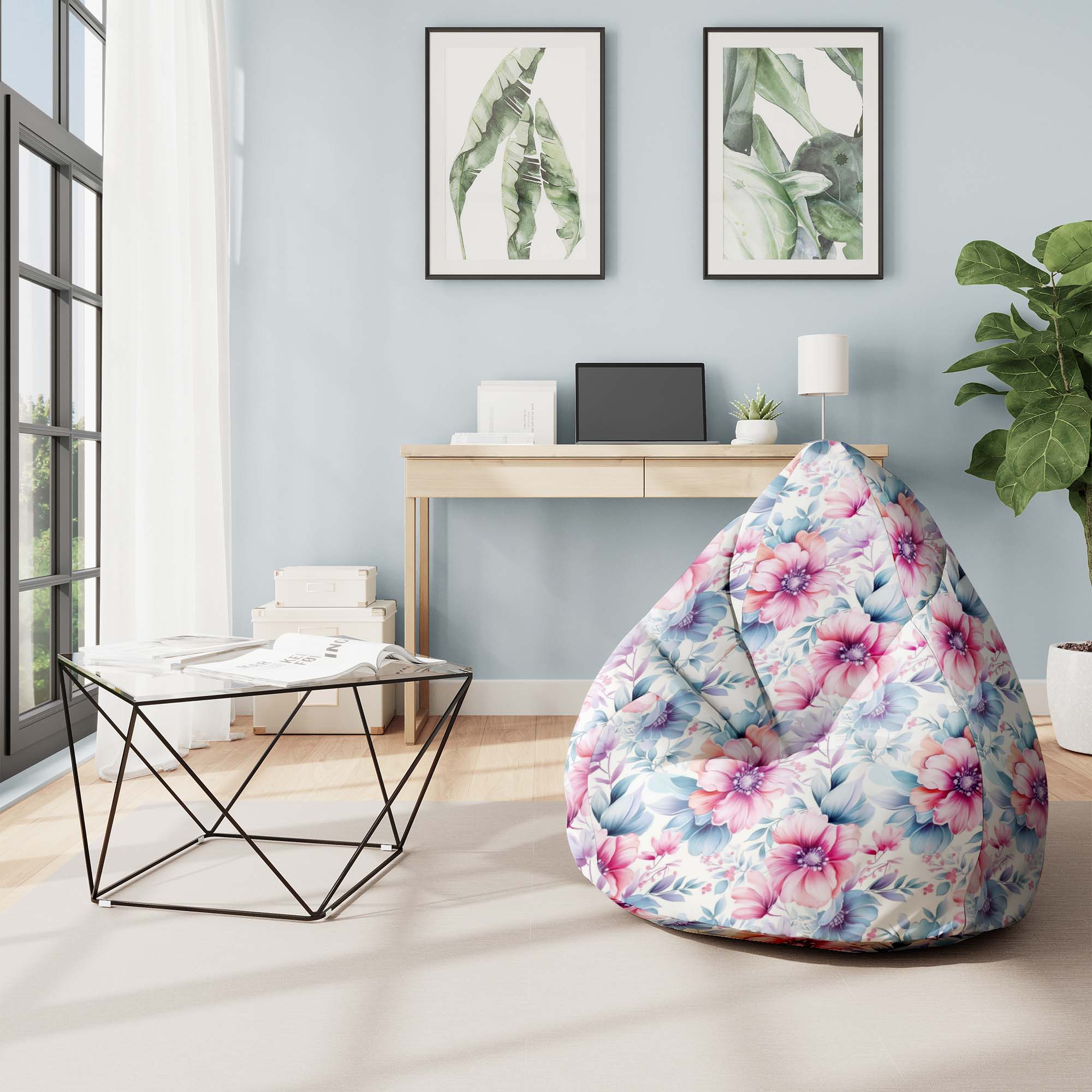 Pearshape Pouf Pastel Flowers-M-Oxford