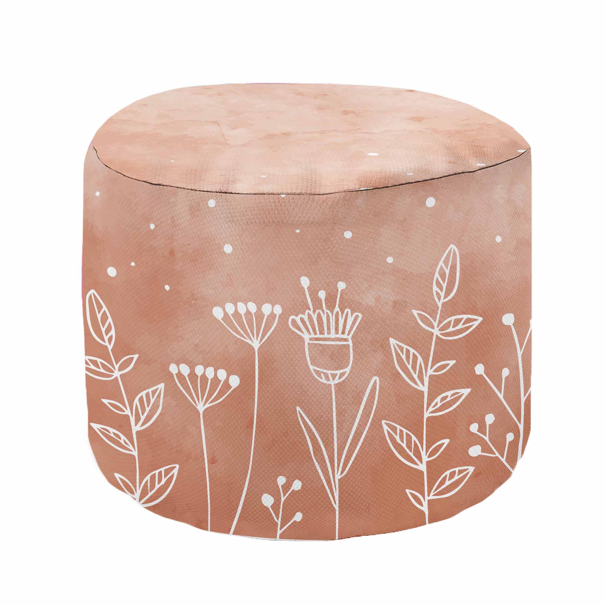 Round Pouf Footstool Pink Flowers