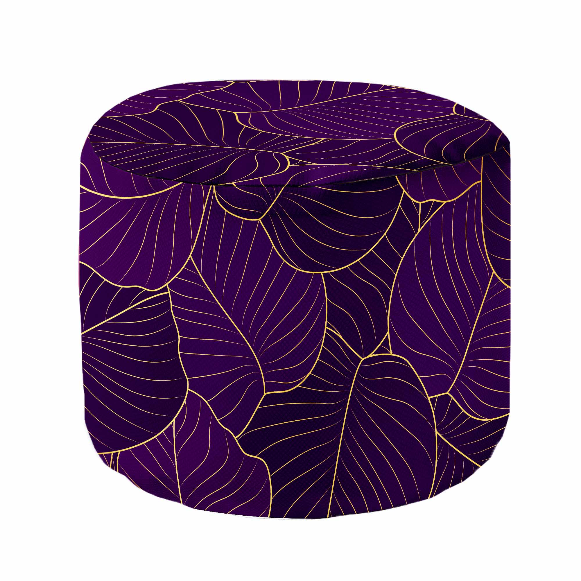 Round Pouf Footstool Purple Leaves