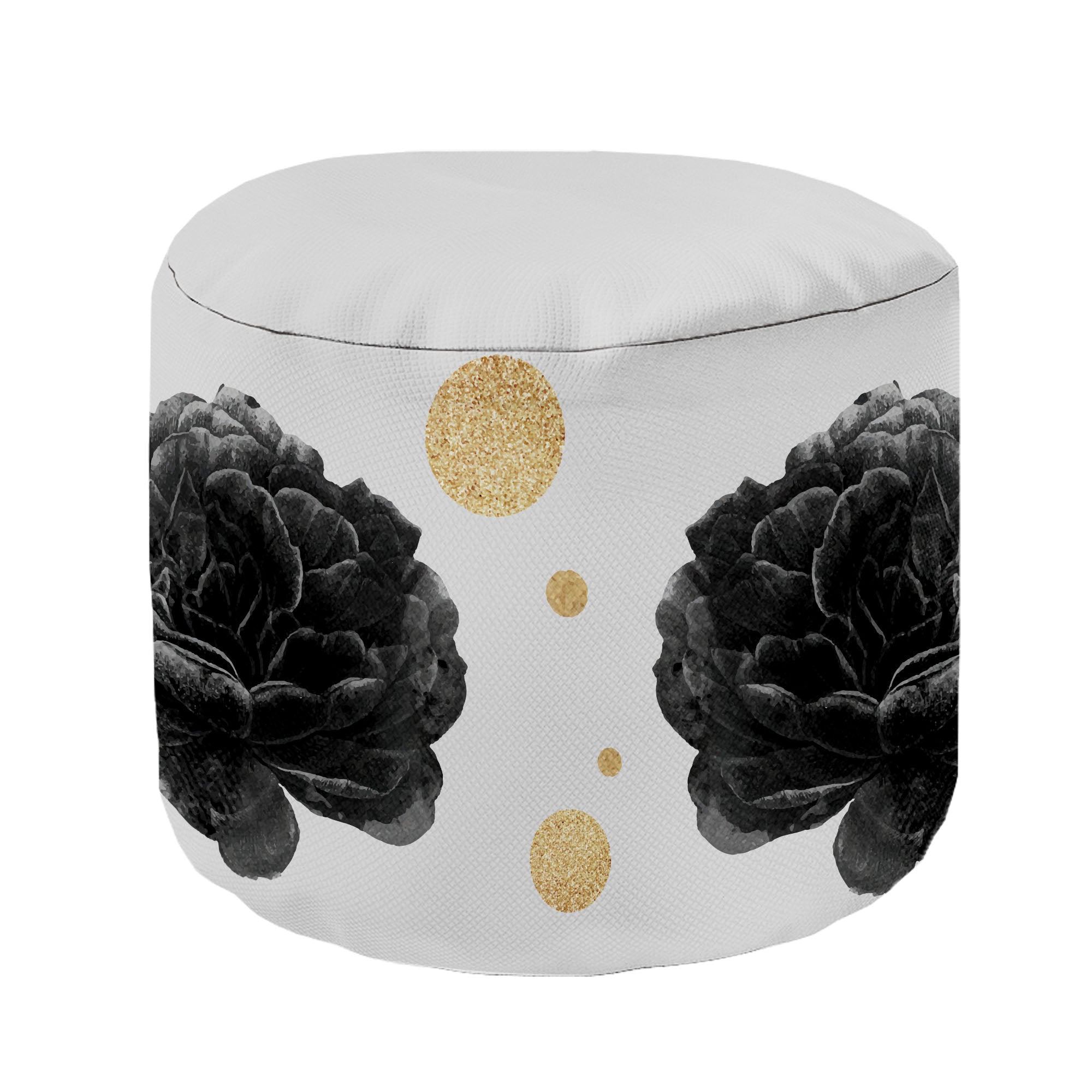 Round Pouf Footstool Roses and Circles
