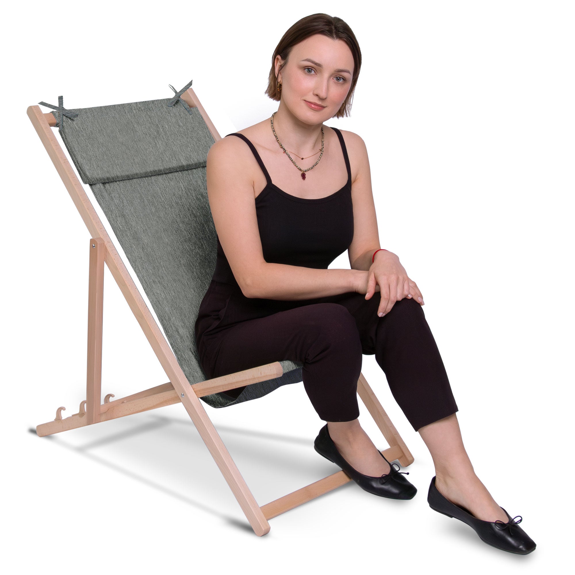 Holzliegestuhl mit Kissen Jeans-Imitat Sandy Dune-S