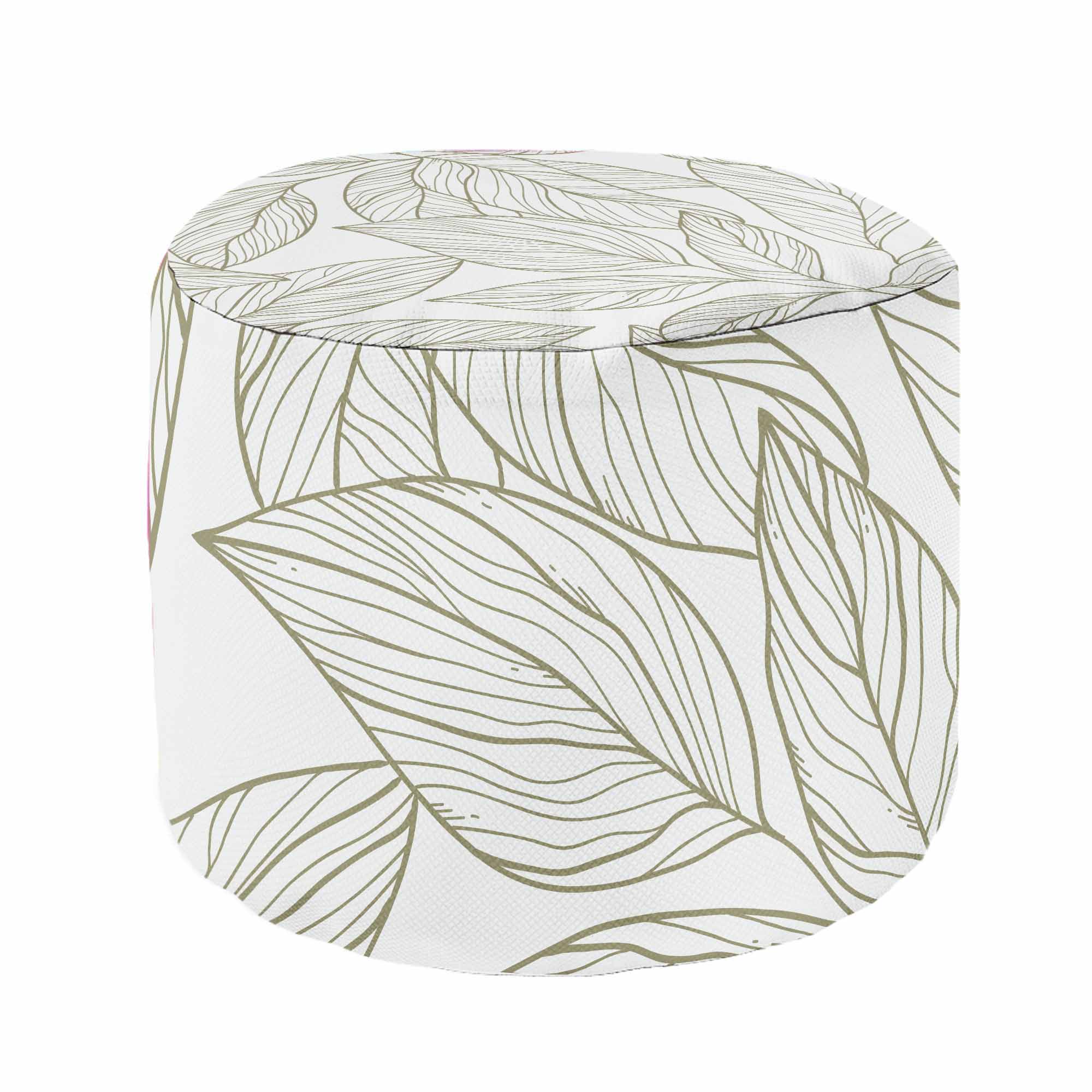 Round Pouf Footstool Scandinavian Leaves