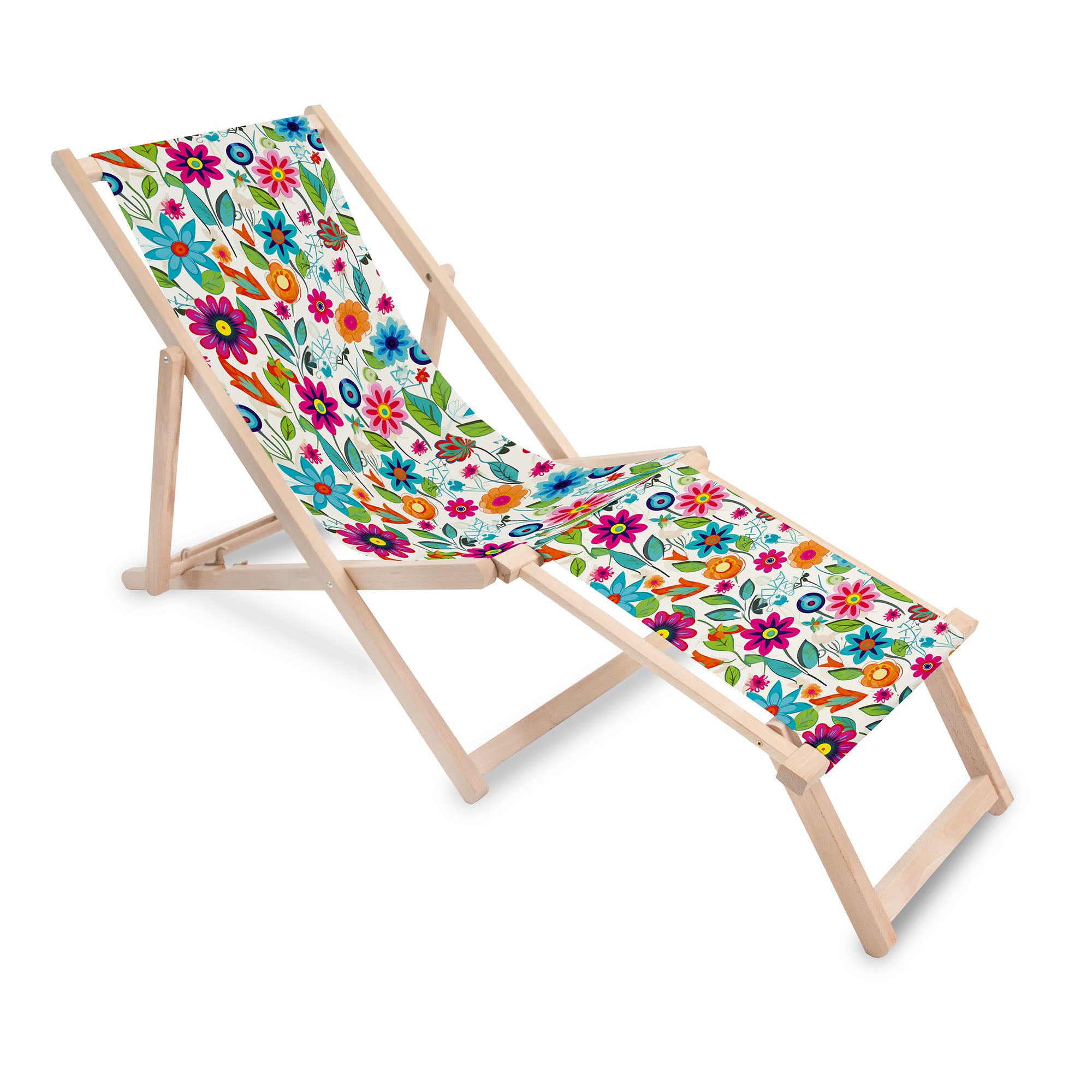 Holzliegestuhl mit Fußstütze Kleine Frühlingsblumen