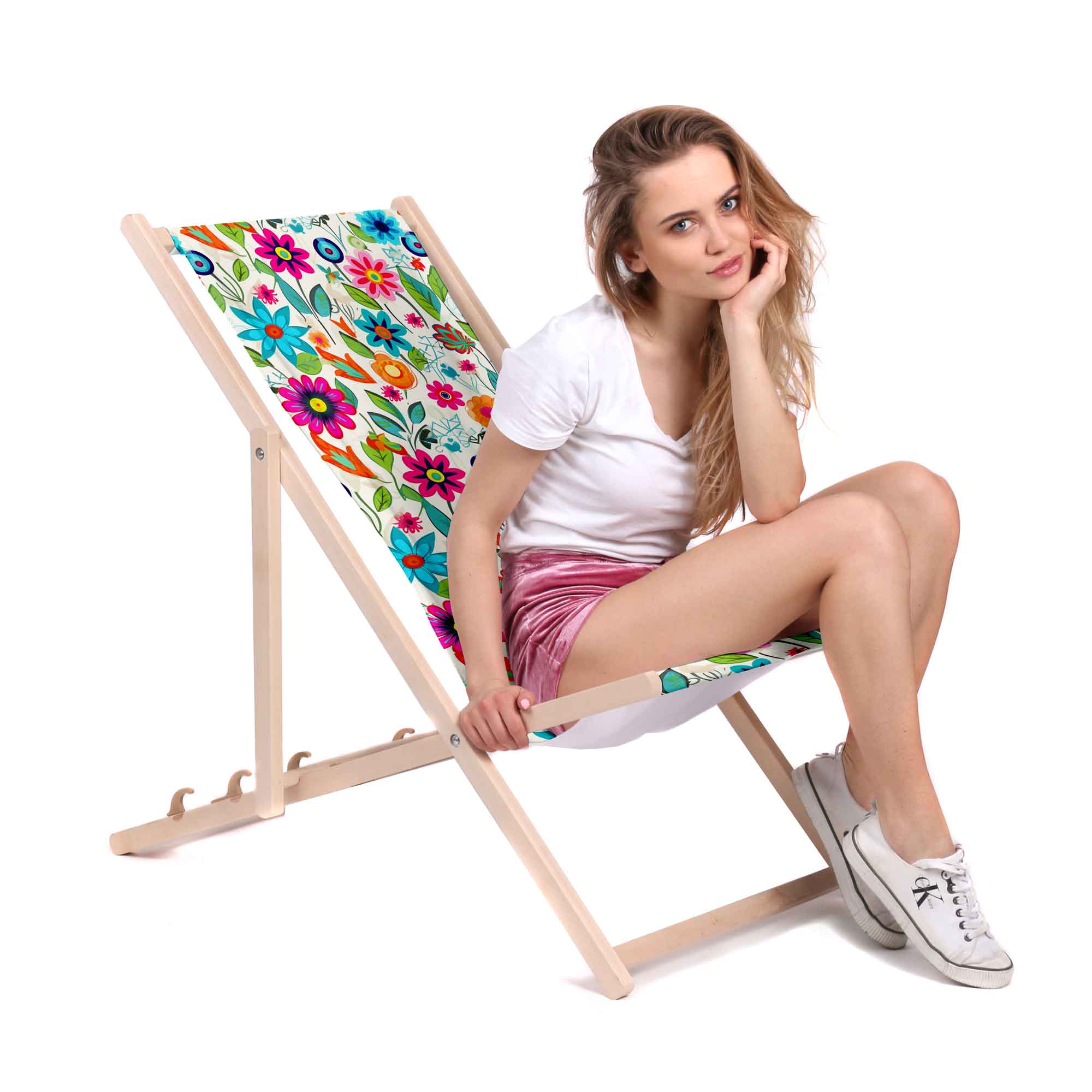 Wooden Deck Chair Small Spring Flowers