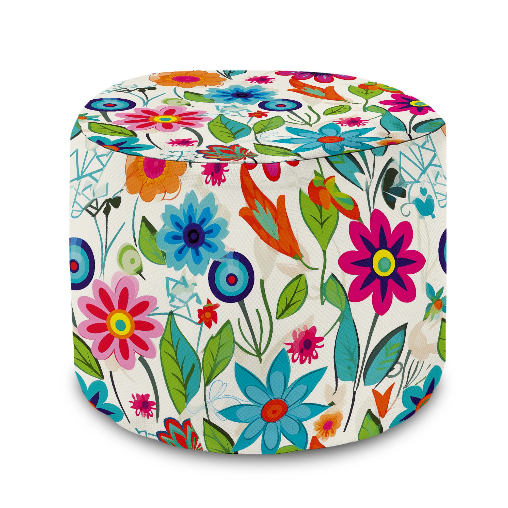 Runder Hocker Fußhocker Kleine Frühlingsblumen-Velvet