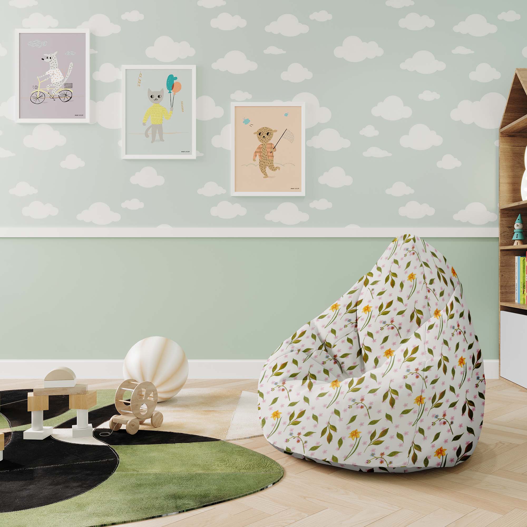 Pearshape Pouf Spring Pattern-S-Velvet