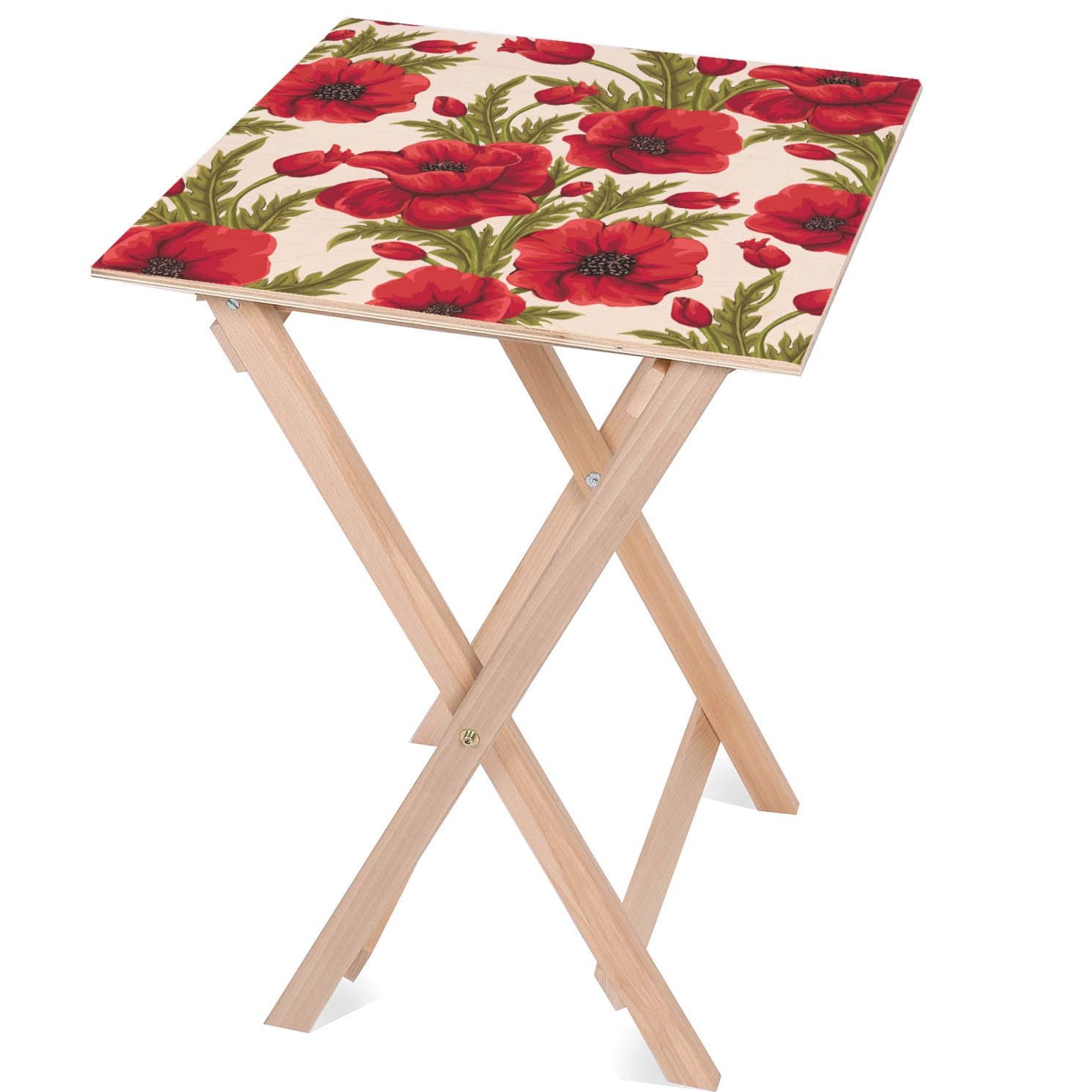 Holztisch Rote Mohnblumen
