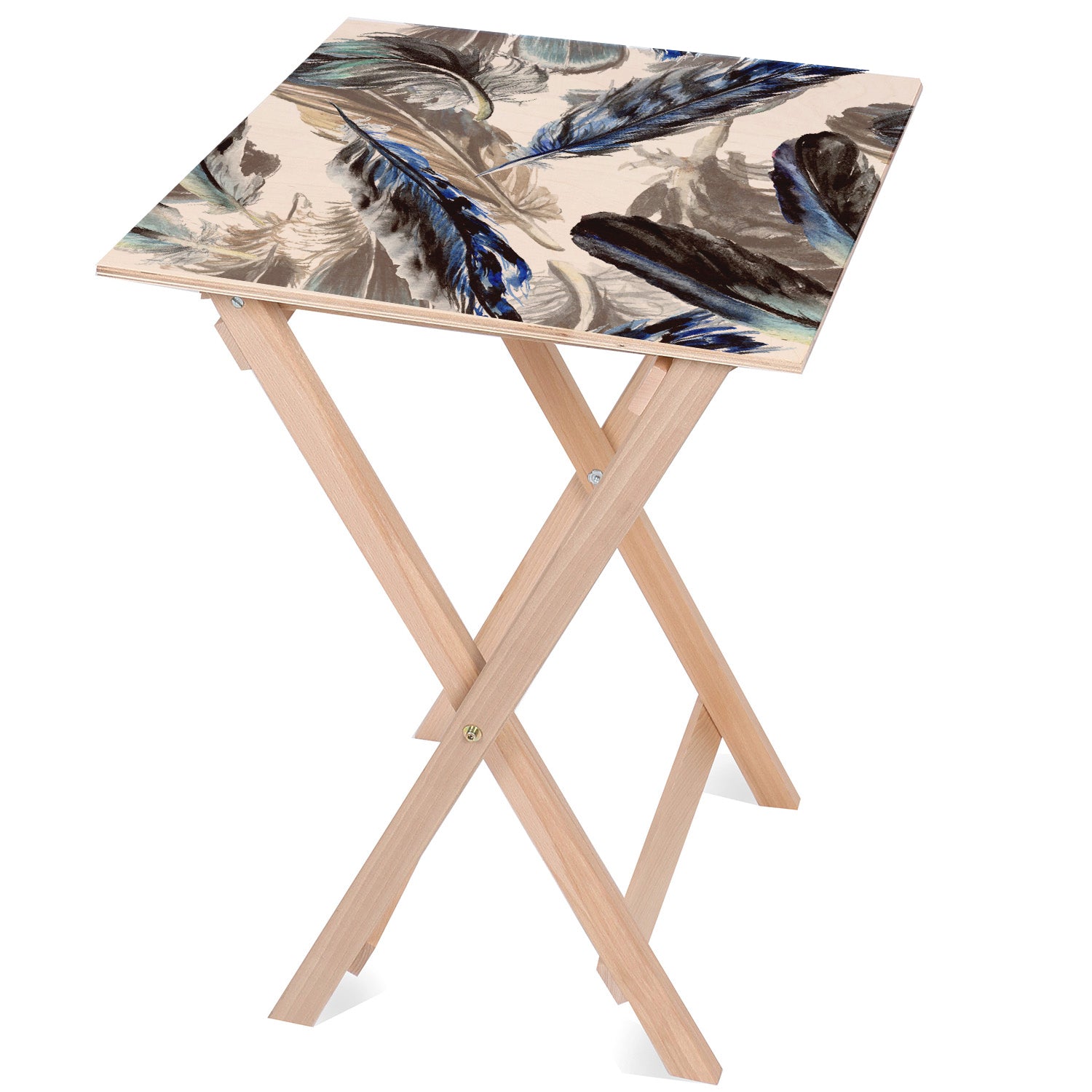 Holztisch Painted Blue Feathers-30x40 CM