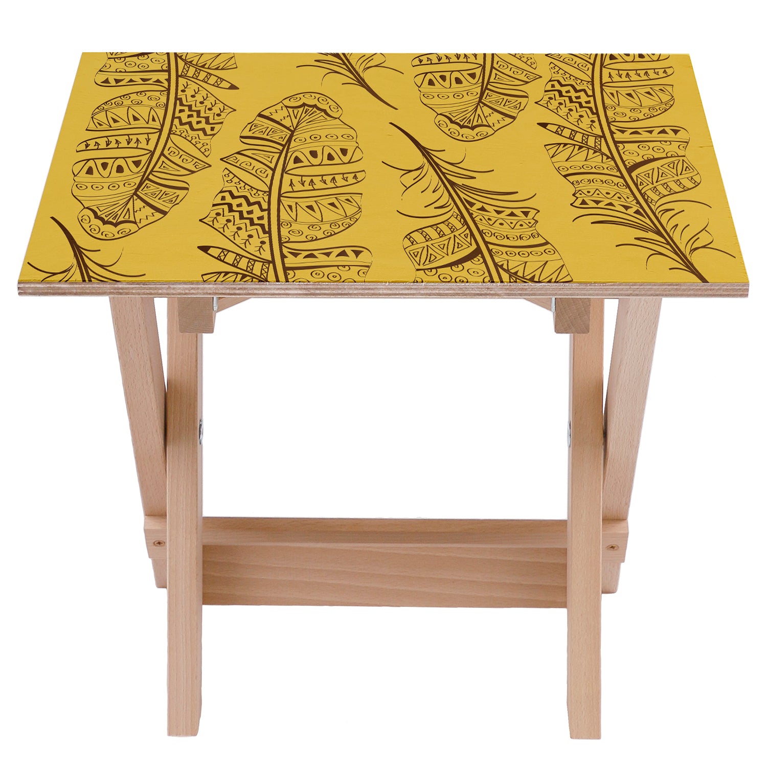 Wooden Table Feathers on Yellow-50x50 CM
