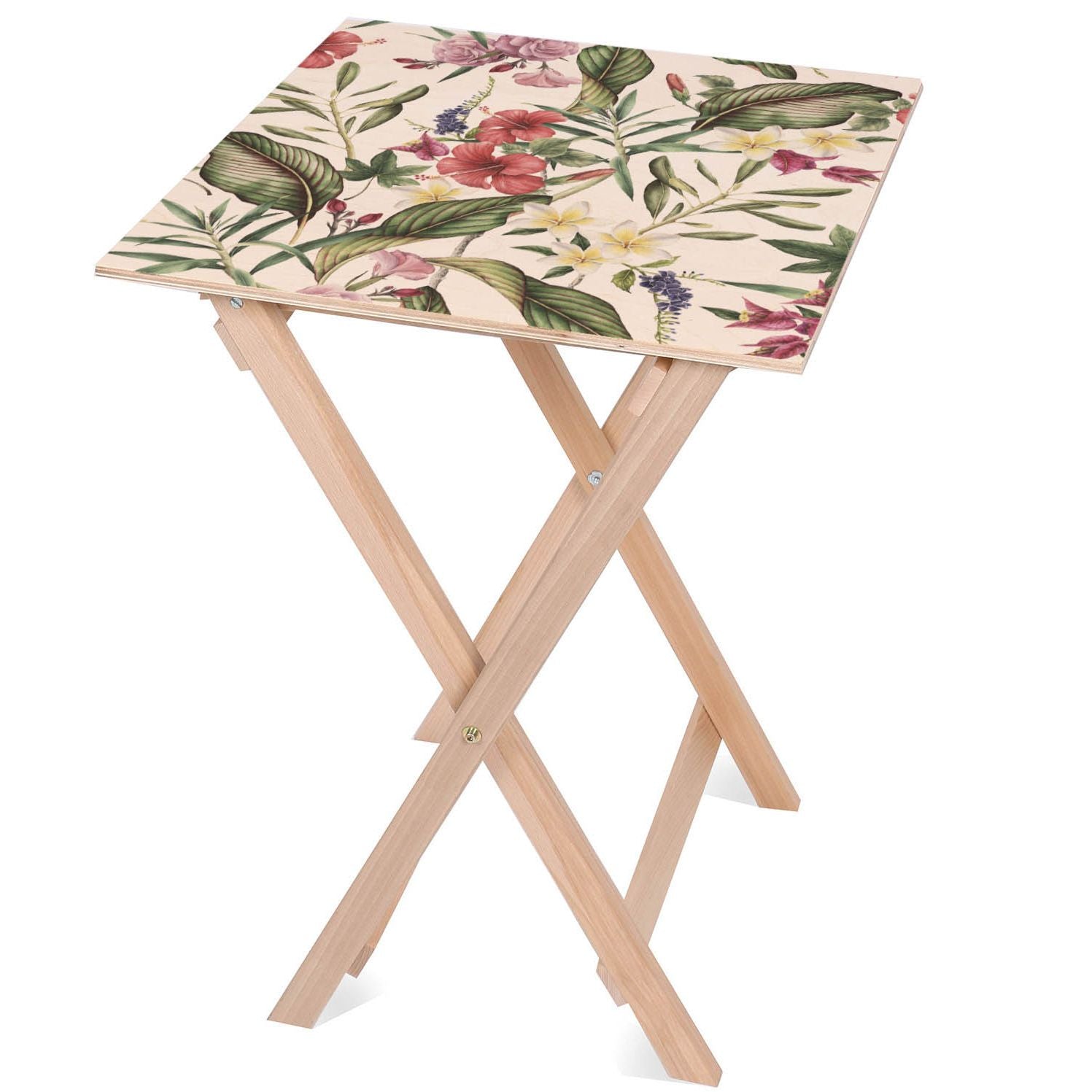 Holztisch Retro Tropische Blumen-50x50 CM