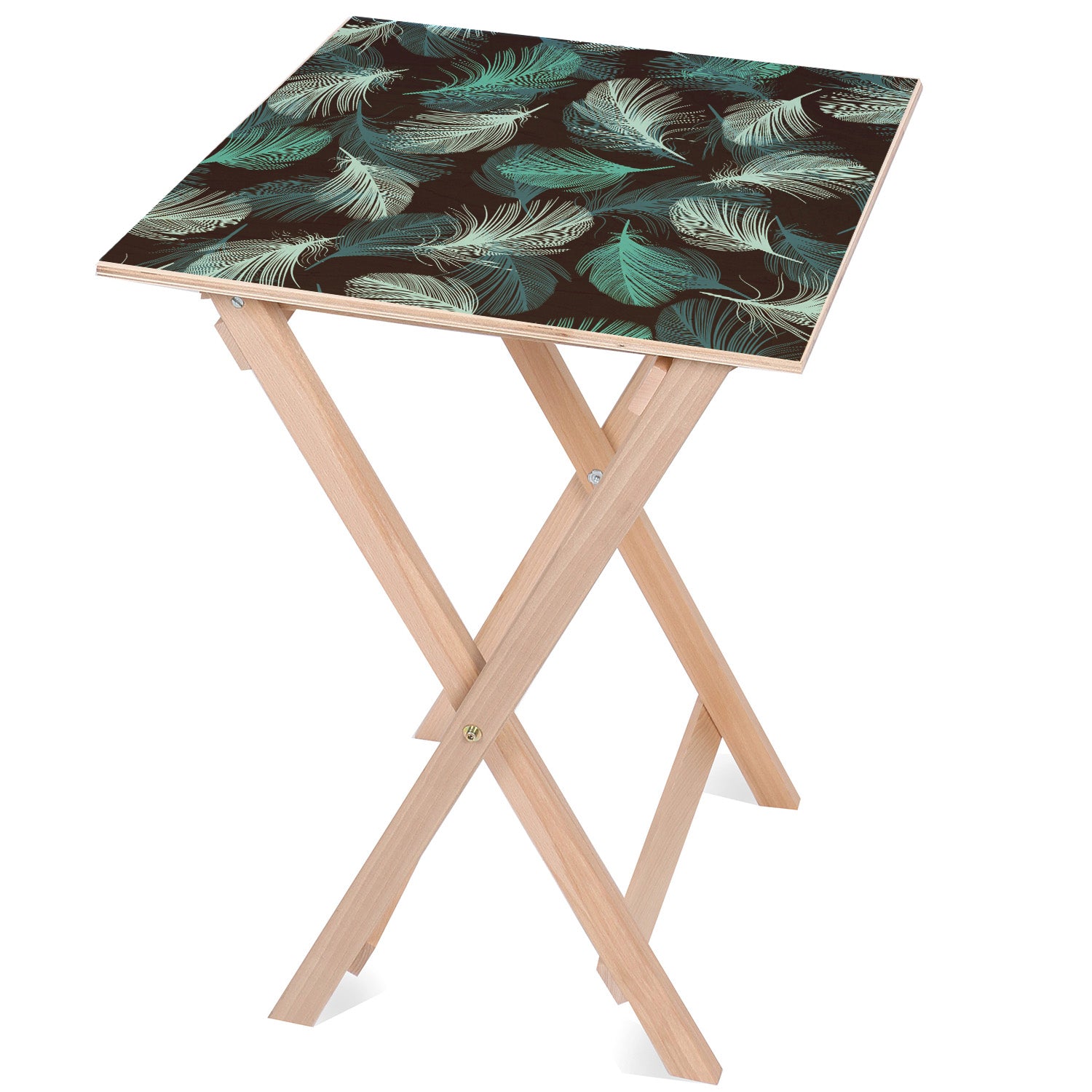 Stolik drewniany Turquoise Feathers-50x50 CM