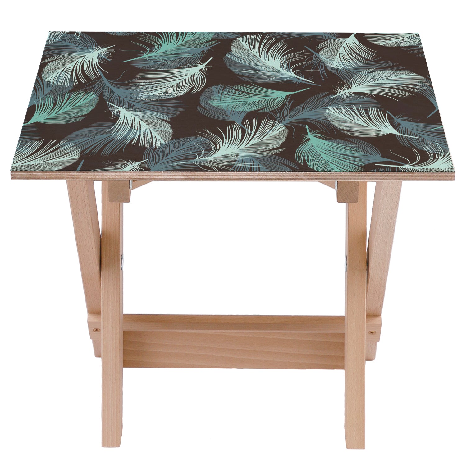 Stolik drewniany Turquoise Feathers-50x50 CM