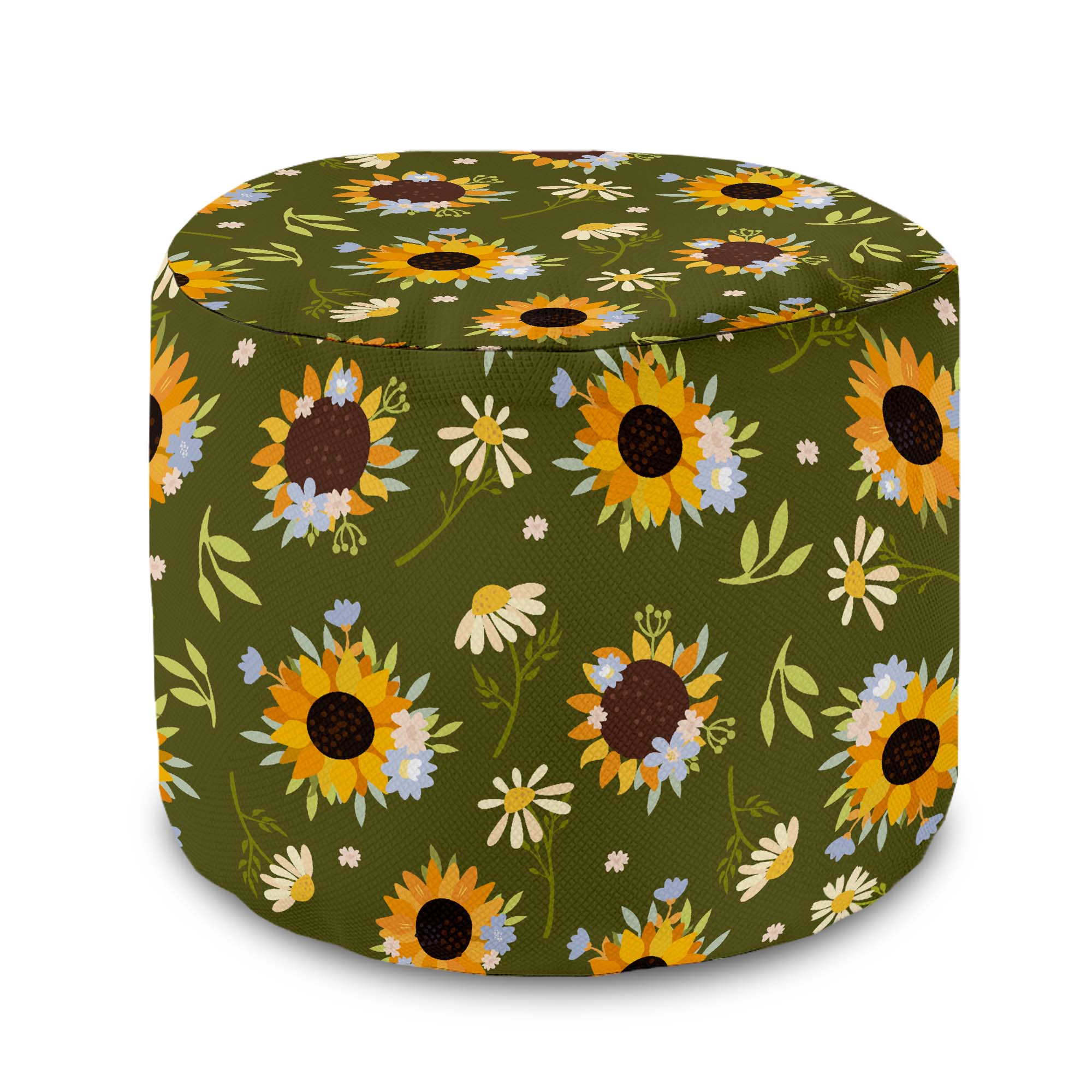 Runder Hocker Fußhocker Sonnenblumen-Velvet