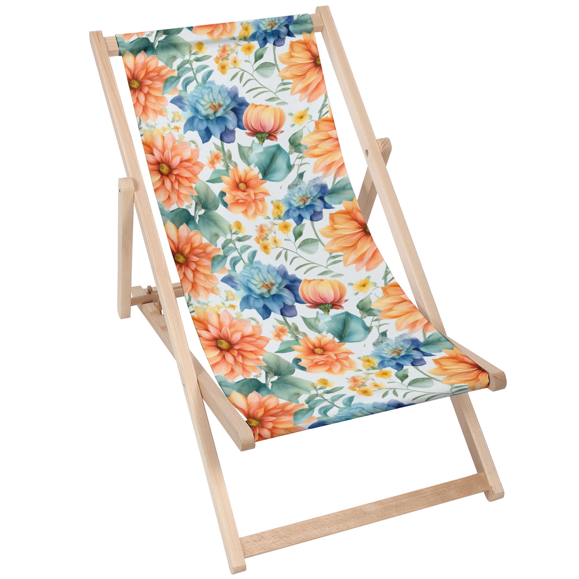 Holzliegestuhl Aquarell Blätter und Blumen