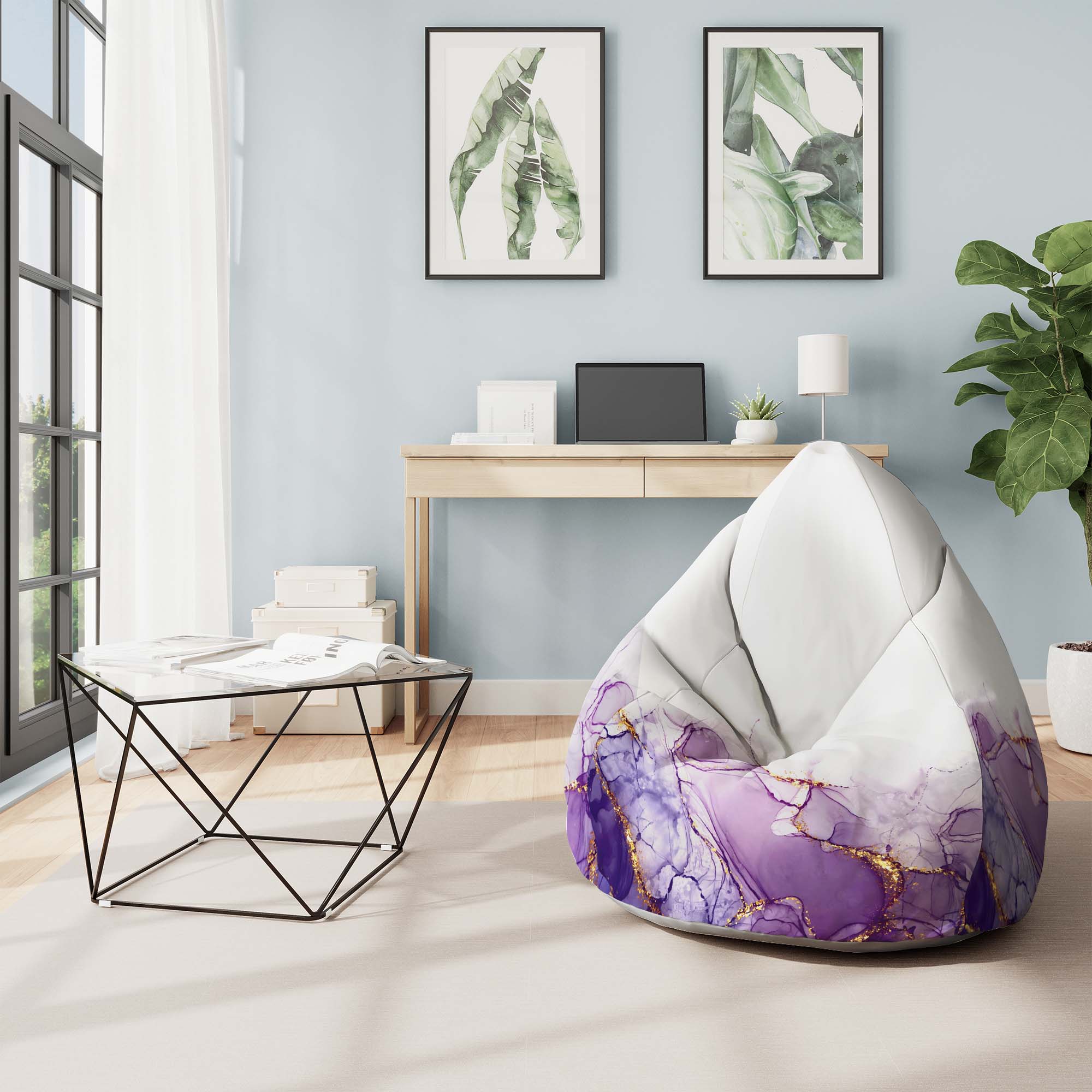 Puf Birnenform Aquarell Abstrakt Violett-S-Samt