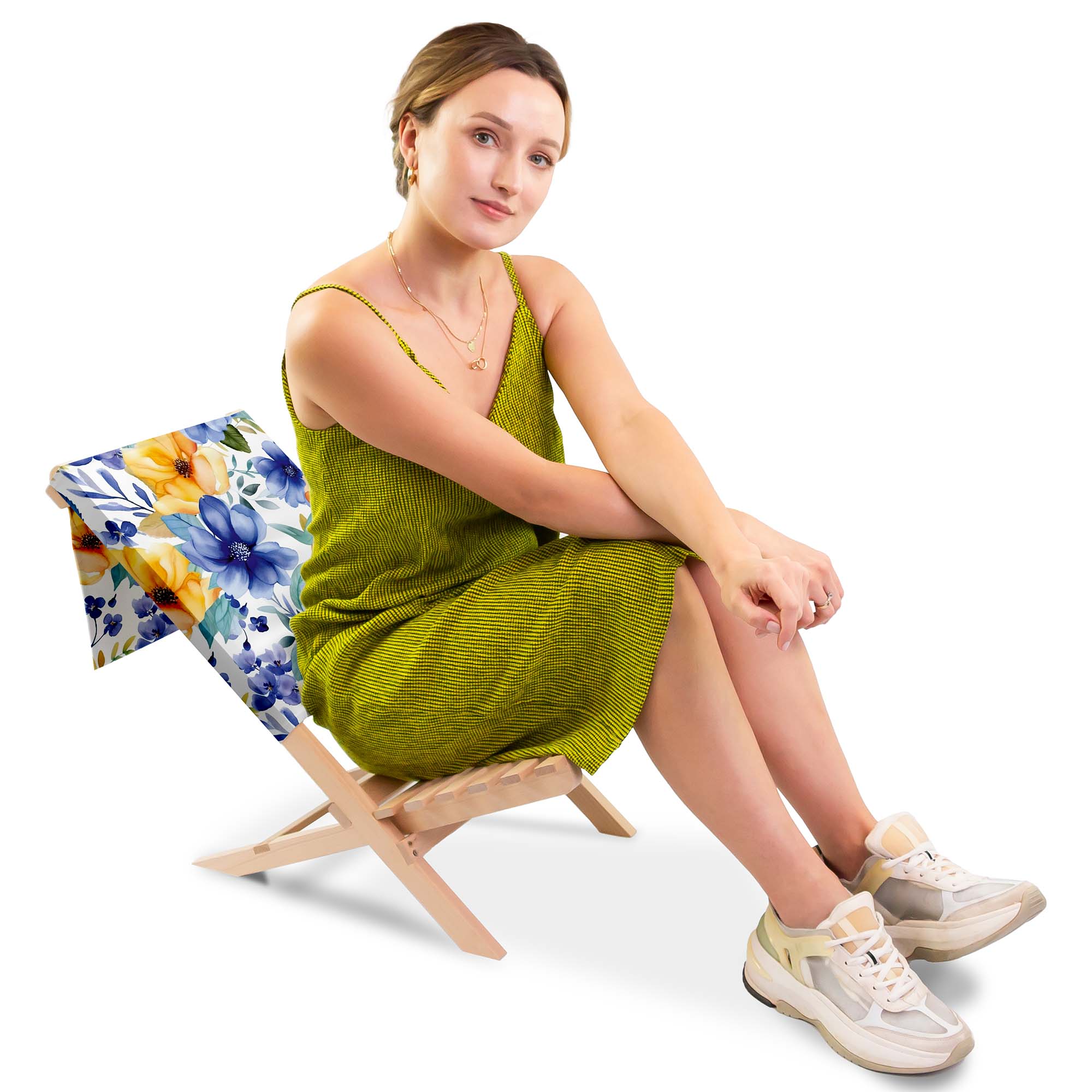 Klappbarer Strandstuhl Gelbe und blaue Blumen