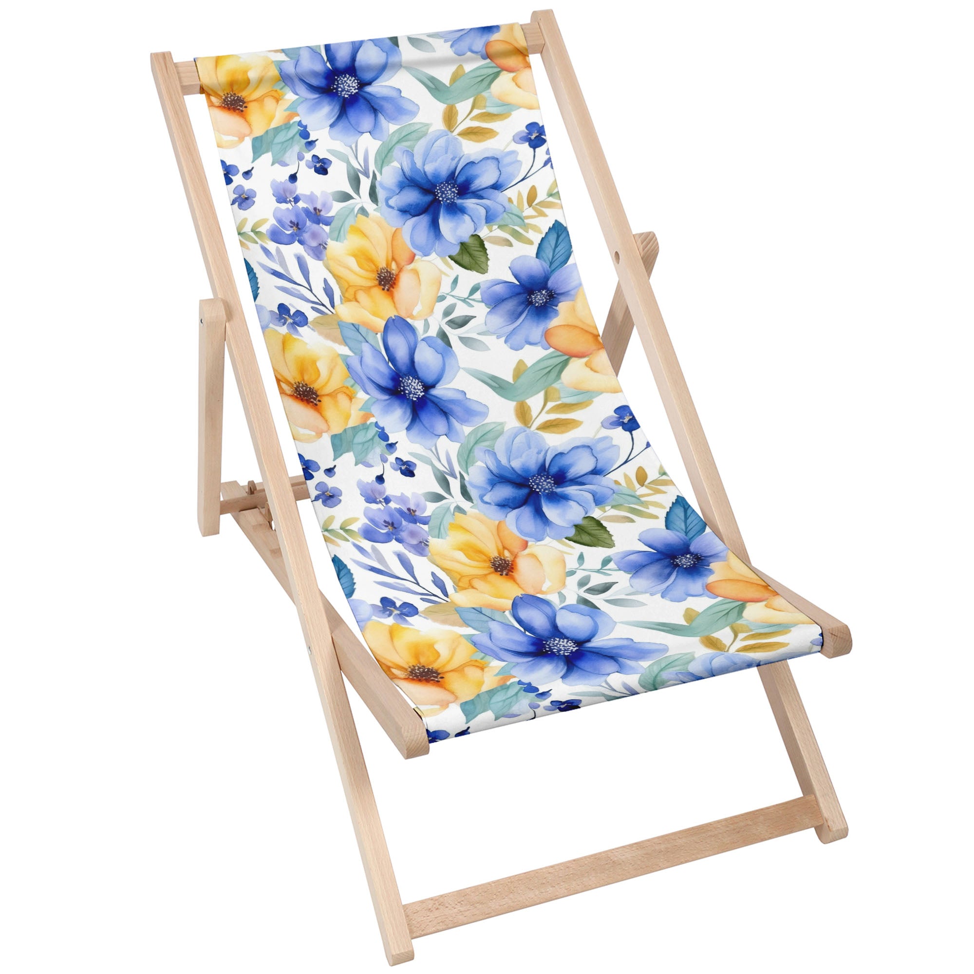 Holzliegestuhl Gelb-blaue Blumen-S