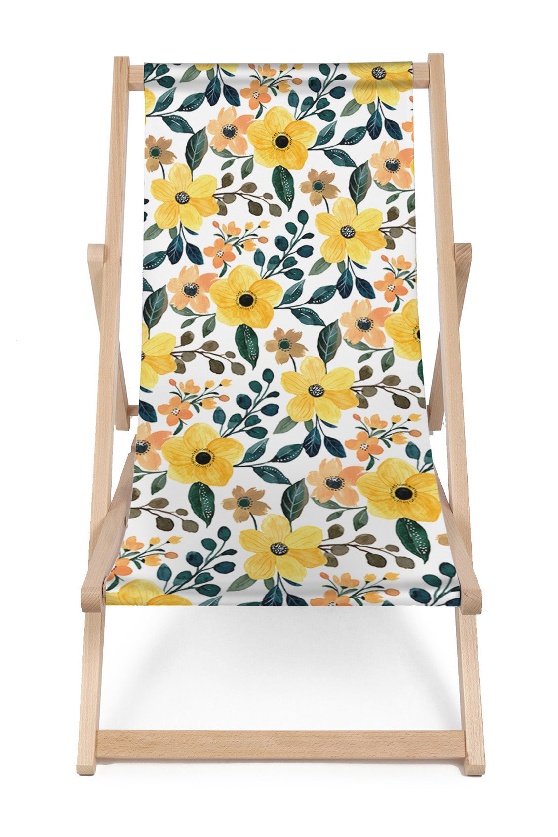Holzliegestuhl Gelbe florale Aquarellmalerei