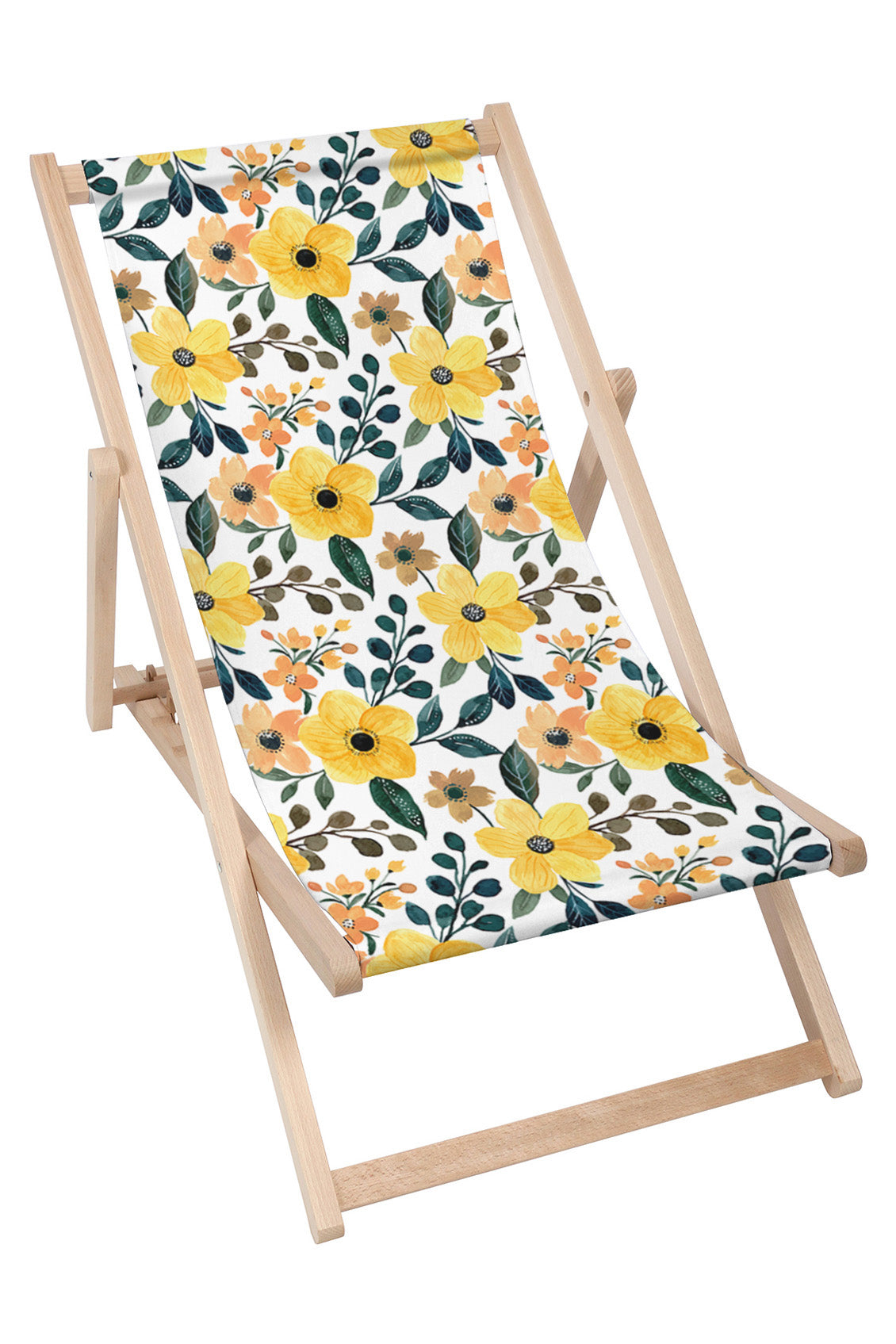 Holzliegestuhl Gelbe florale Aquarellmalerei