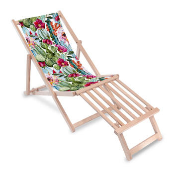 Holz Liegestuhl mit Holz-Fußstütz Flowers and Cactus