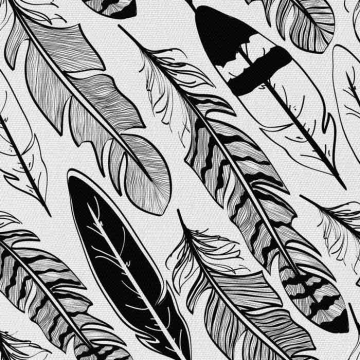 Stoff Black and White Feathers
