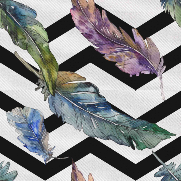 Stoff Feathers on a Black Zigzag
