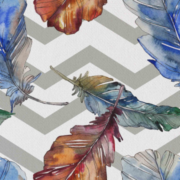 Stoff Feathers on a Grey Zigzag