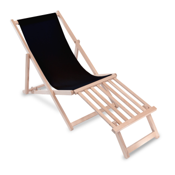 Holz Liegestuhl mit Holz-Fußstütz Black