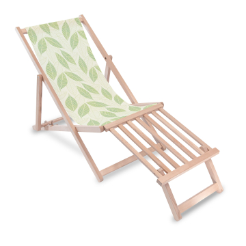 Holz Liegestuhl mit Holz-Fußstütz Light Green Leaves