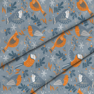 Stoff Birds And Floral Elements