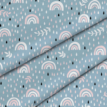 Stoff Rainbow And Raindrops