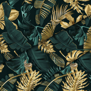 Stoff Exotic Monstera Gold Green