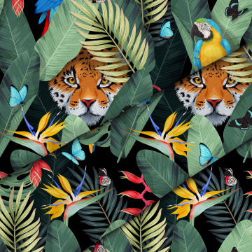 Stoff Jaguar And Palm Leaves