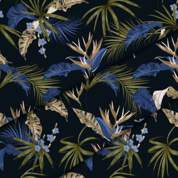 Stoff Exotic Blue Leaves