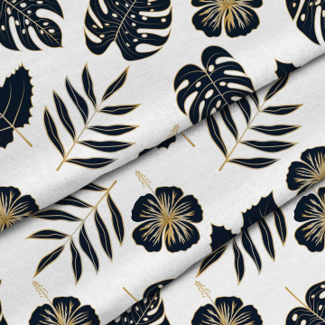 Stoff Black and Gold Leaves
